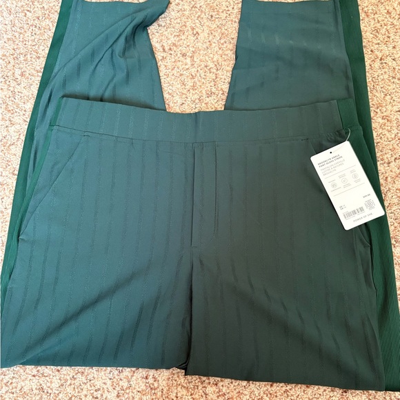 NEW! Athleta Brooklyn Dark Green Gloss Stripe Ankle Pants - Picture 3 of 11